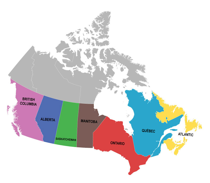 Map of Canada with hyperlinks to Professional Photographers of Canada Regions.