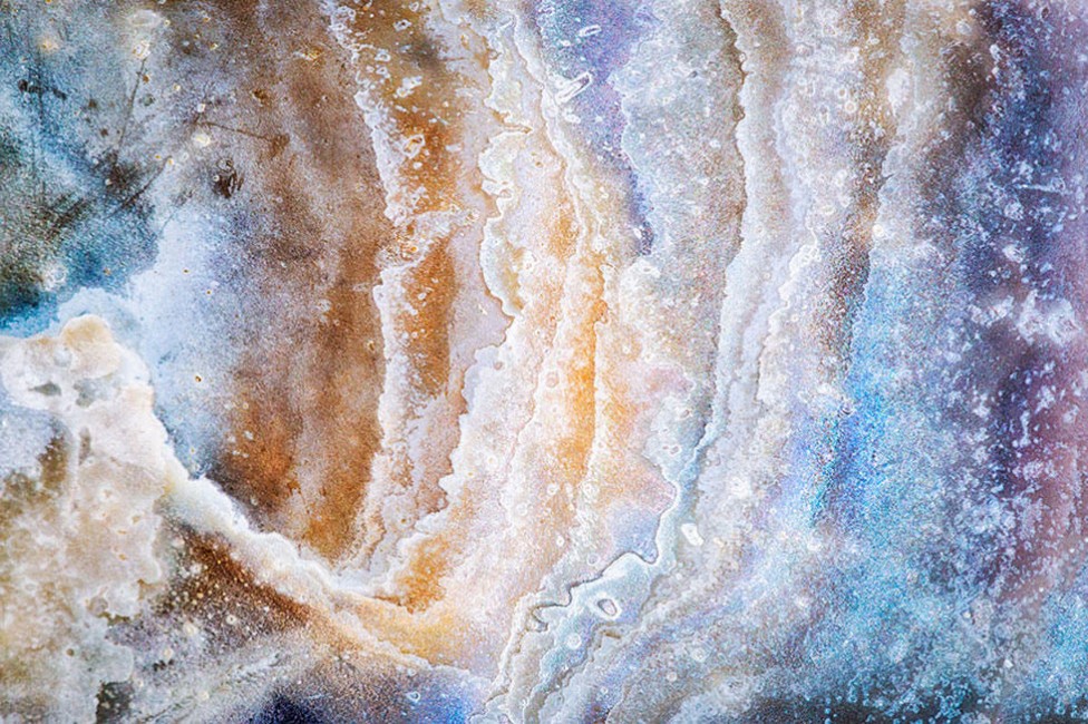An extreme close up of an oyster shell looks like an abstract landscape, by Debbie Brady of Oyster Art.