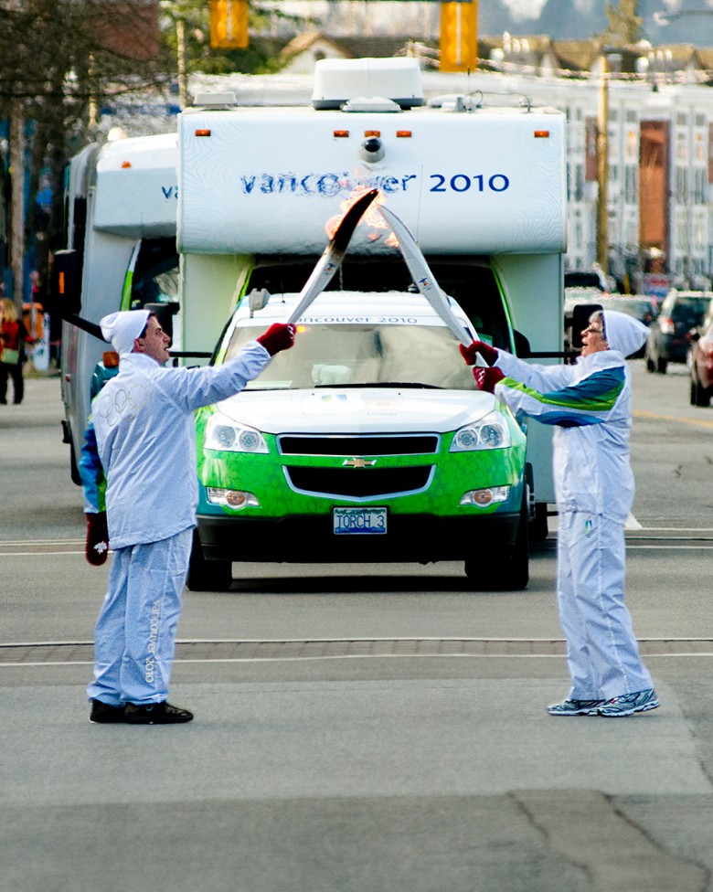 A photo of the 2010 Olympic Torch Relay in Langley, BC. By David James.