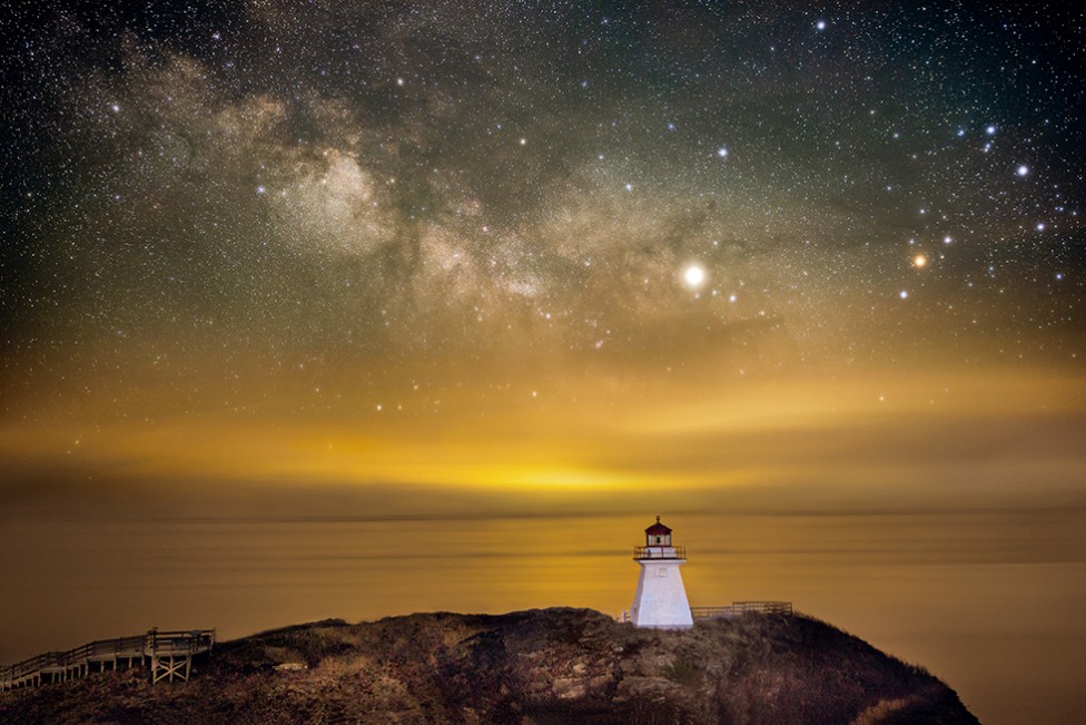 The night sky over the Cape Enrage lighthouse, by Don Lewis