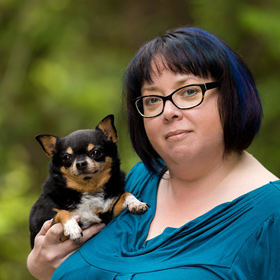 Moncton pet photographer Tracy Munson with her guard dog Delgado