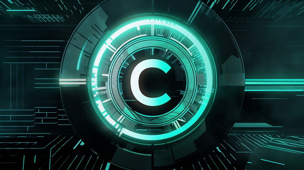 An AI generated, futuristic image of a copyright logo